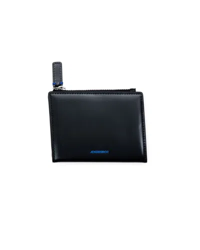Adererror Slanted Zipper Closure Wallet With Blue Logo In Black