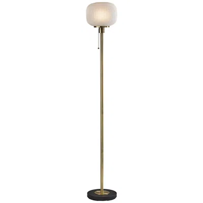 Adesso Hazel Antique Brass And Frosted Ribbed Glass Floor Lamp In Brown