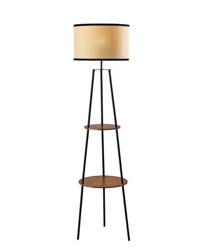 Adesso 61.75" Wood Shelves Shirley Shelf Floor Lamp In Black With Walnut Wood Shelves