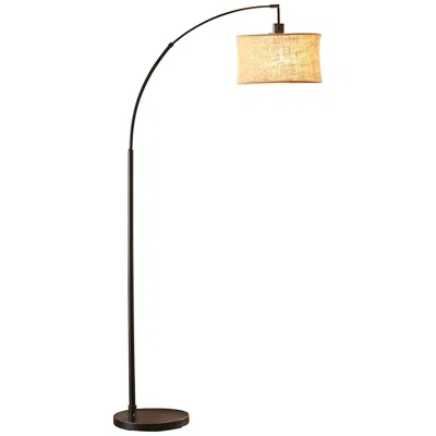Adesso 68" High Modern Burlap Shade Antique Bronze Arc Floor Lamp