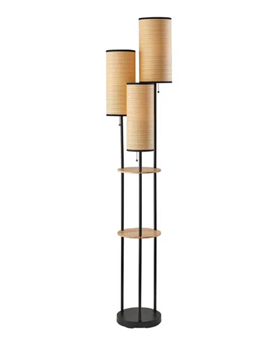 Adesso 68.5" Wood Shelves Trio Floor Lamp In Black With Natural Wood Shelves
