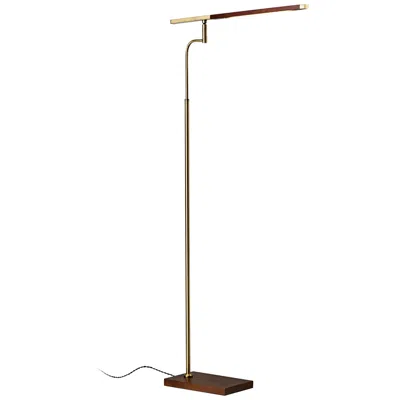 Adesso Barrett Adjustable Height Walnut And Brass Modern Led Floor Lamp