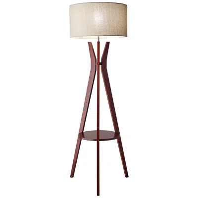 Adesso Bedford Modern Walnut Wood Tripod Floor Lamp With Shelf