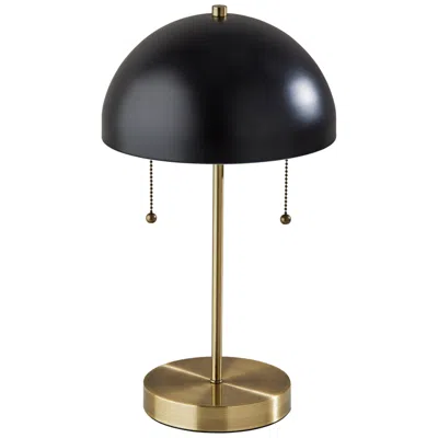 Adesso Bowie 18" Brass And Black Dome Shade Table Lamp With Outlet