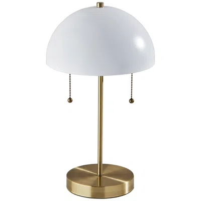 Adesso Bowie 18"h Brass White Shade Accent Table Lamp W/ Ac Outlet