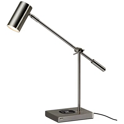 Adesso Collette Brushed Steel Led Desk Lamp With Charging Pad And Usb