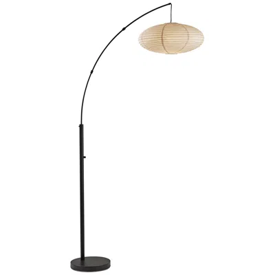Adesso Corinne Black Arc Floor Lamp With Off-white Paper Shade