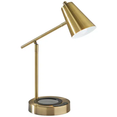Adesso Cup Warming Brass Desk Lamp With Usb Port And Ac Outlet In Gold