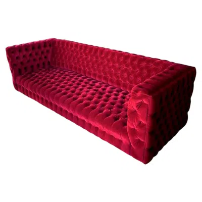 Pre-owned Adesso Custom Capitone "carmen" Tufted Red Velvet Sofa By  Imports