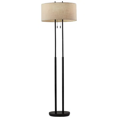 Adesso Duet 62" High Contemporary Oval Shade Antique Bronze Floor Lamp