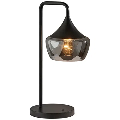 Adesso Eliza Black Metal Desk Lamp With Smoked Mercury Glass Shade