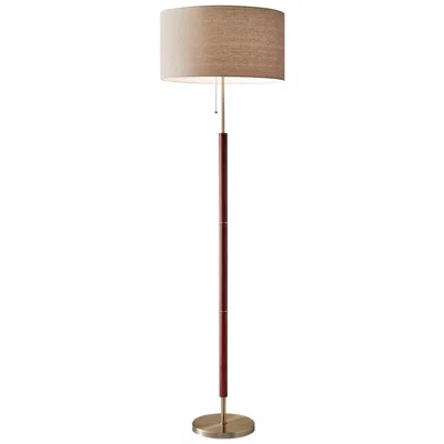 Adesso Hamilton Walnut Eucalyptus Wood W/ Antique Brass Floor Lamp In Multi