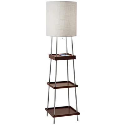 Adesso Henry 63 1/4" Walnut Wood Wireless Charge Pad Shelf Floor Lamp