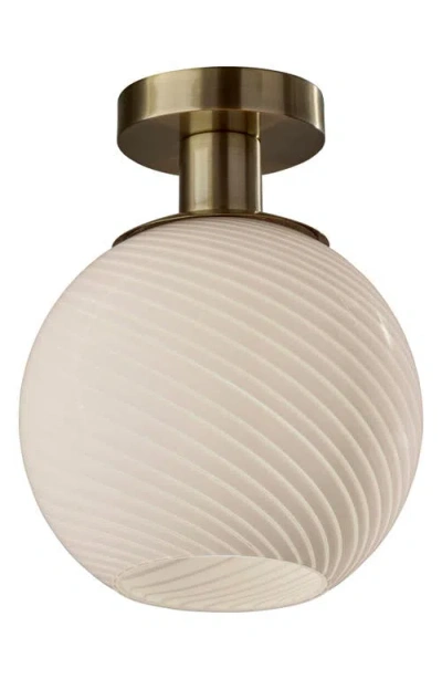 Adesso Lighting Swirl Antiqued Brass Flush Mount Light In White