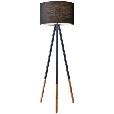 Adesso Louise 60 1/4" Black And Rubber Wood Modern Tripod Floor Lamp