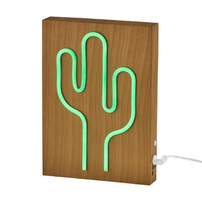 Adesso Neon 9" High Wood Framed Cactus Led Accent Table Lamp