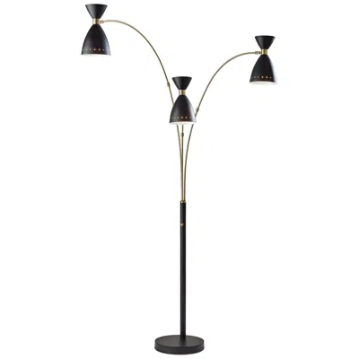 Adesso Oscar 82" High Black And Antique Brass 3-arm Arc Floor Lamp