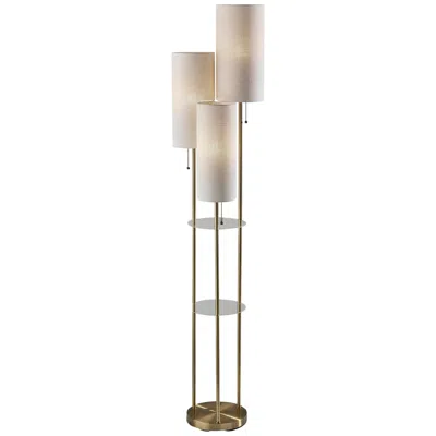 Adesso Trio 68" High Antique Brass Tree Floor Lamp With Glass Shelves