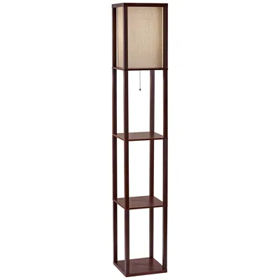 Adesso Wright Walnut Wood Veneer Floor Lamp With Shelves In Black