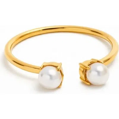 Adiba Double Pearl 18k Plated Stainless Steel Ring In Gold