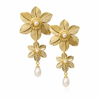 Adiba Magnolia Bloom Drop Earring In Gold