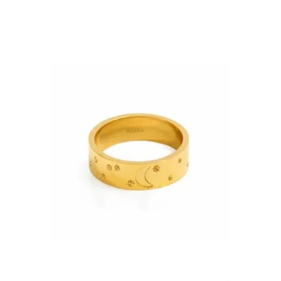Adiba Moon And Stars Wide 18k Plated Stainless Steel Ring In Gold