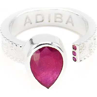 Adiba Ruby Resizable Ring In Silver