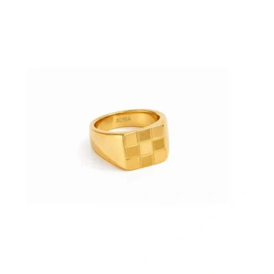 Adiba Squares Pattern Stainless Steel Ring In Gold