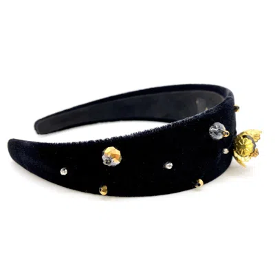 Adiba Women's Black Canna Beaded Handmade Headband