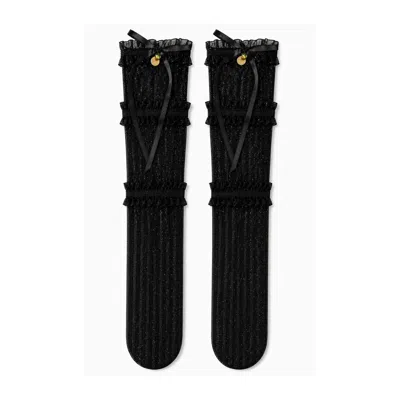 Adiba Women's Black Midnight Ribbon Lace Socks