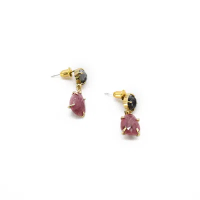 Adiba Women's Black / Pink / Purple Red Wood Line Labradorite Gemstone Earring