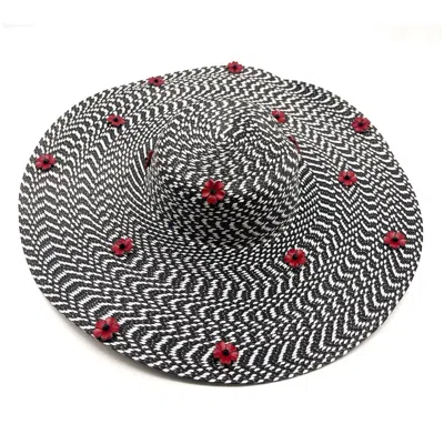 Adiba Women's Black / White / Red Papaver Handmade Floral Hat In Metallic