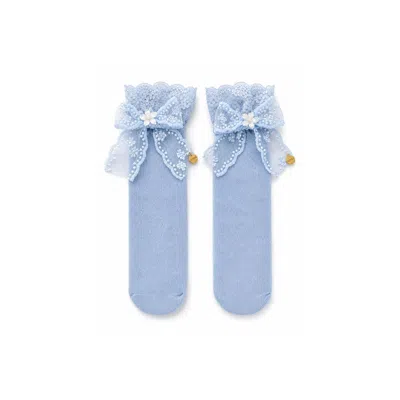 Adiba Women's Blue Belle Rosette Lace Bow Socks