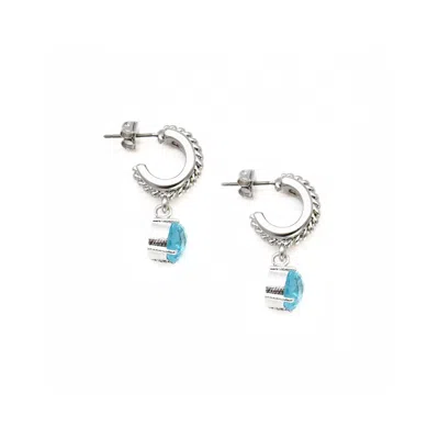 Adiba Women's Blue / Silver Aqua Quartz Pendant Silver Hoop Drop Earring In Gray