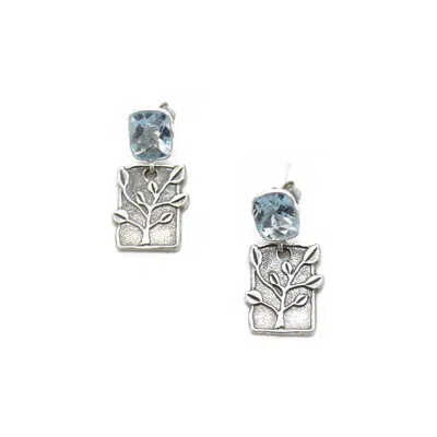 Adiba Women's Blue / Silver Natural Blue Topaz Branch Handmade Drop Earring In Metallic
