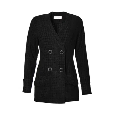Adiba Women's Gerbera Tweed Black Long Blazer