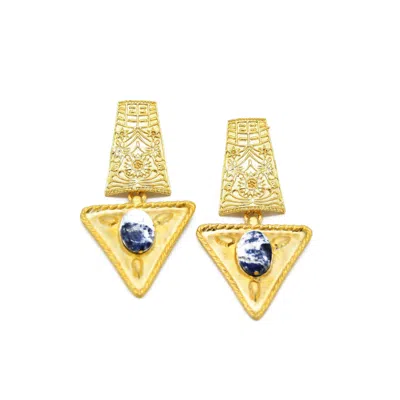 Adiba Women's Gold / Blue Gold Plated Blue Jade Goddess Handmade Earring In Multi