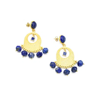Adiba Women's Gold / Blue Night Sky Lapis Lazuli Handmade Drop Earring
