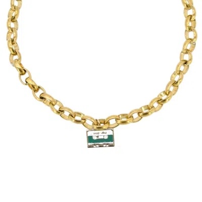 Adiba Women's Gold / Green Cassette Tape Handmade Necklace