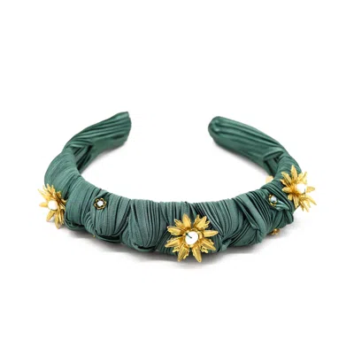 Adiba Women's Gold / Green Emerald Handmade Headband