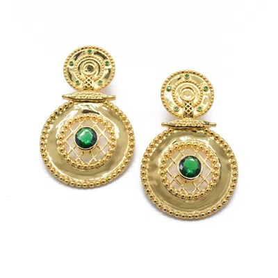 Adiba Women's Gold / Green Gold Emerald Green  Vermeil Earrings In Multi