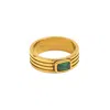 Adiba Women's Gold / Green Green Glass Stone Gold Plated Stainless Steel Ring