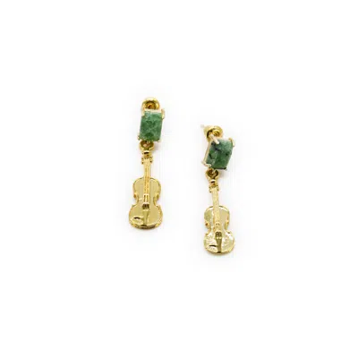 Adiba Women's Gold / Green Jade Violin Drop Earring Earring