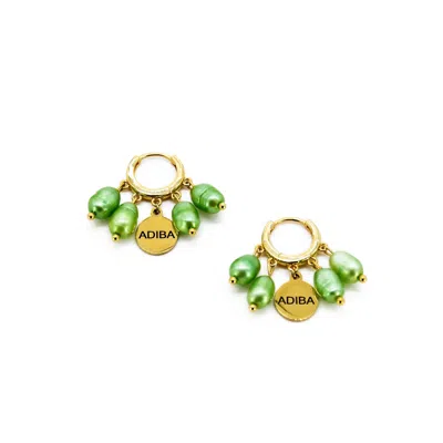 Adiba Women's Gold / Green Ming Green Pearl Hoop Handmade Earrings