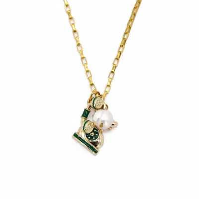 Adiba Women's Gold / Green Rotary Phone Handmade Necklace In Multi