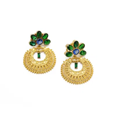 Adiba Women's Gold / Green Sea Holly Handmade Drop Earring
