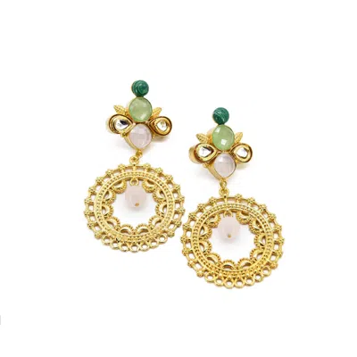 Adiba Women's Gold / Green Wisteria Handmade Drop Earring