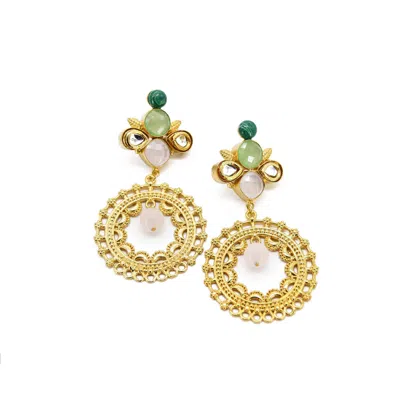 Adiba Women's Gold / Green Wisteria Handmade Drop Earring In Multi