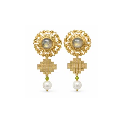 Adiba Women's Gold Linaria Labradorite & Swarovski Pearl Earrings
