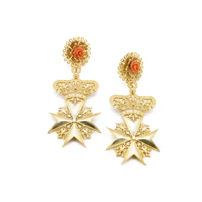 Adiba Women's Gold Petunia Handmade Drop Earring